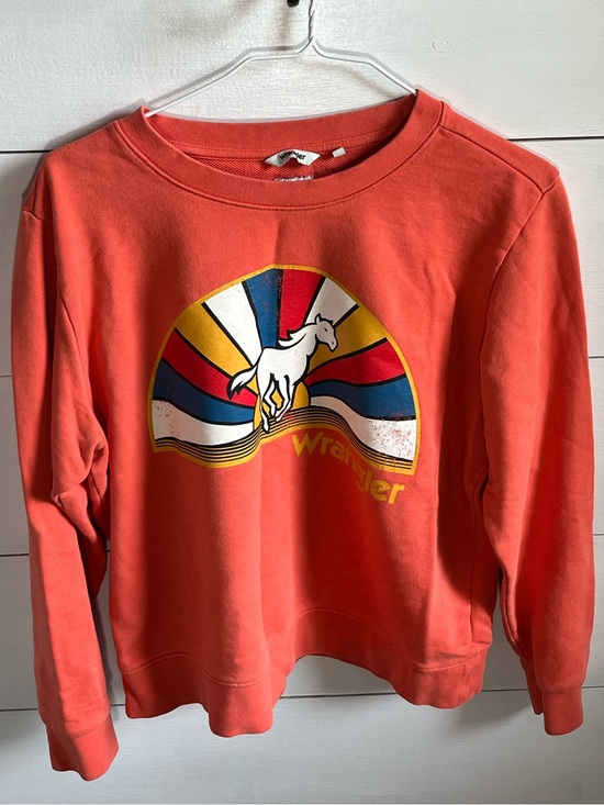 Wrangler Sweaters - Wrangler Coral Crewneck Sweatshirt with Retro Horse Graphic